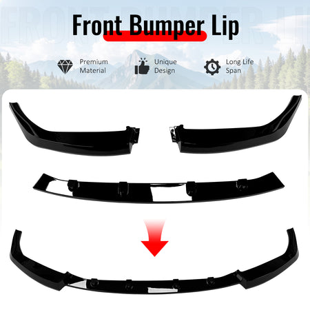 Fits 23-27 BMW G87 M2 IKON Style Front Bumper Lip Spoiler PP Gloss Black 3PCS