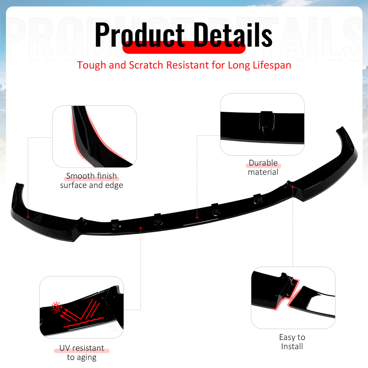 Fits 23-27 BMW G87 M2 IKON Style Front Bumper Lip Spoiler PP Gloss Black 3PCS