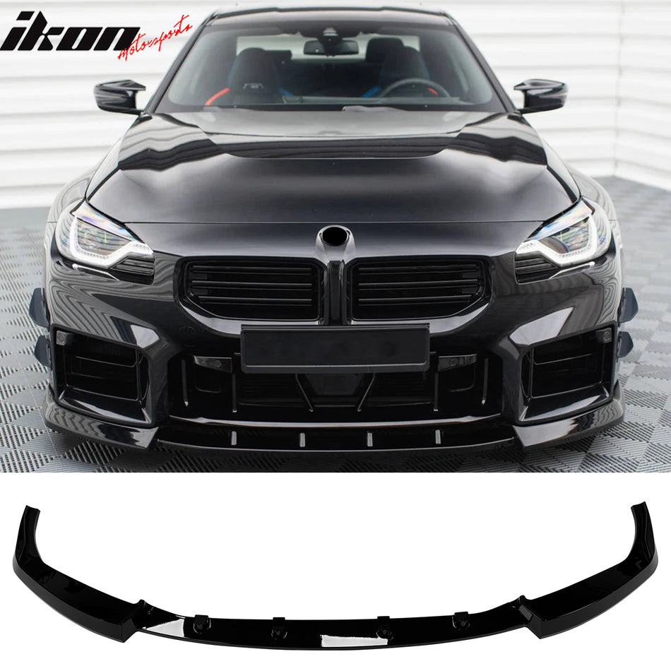 2023-2027 BMW G87 M2 3PCS Front Lower Bumper Lip Air Dam Chin Spoiler Splitter IKON Style Gloss Black PP Polypropylene