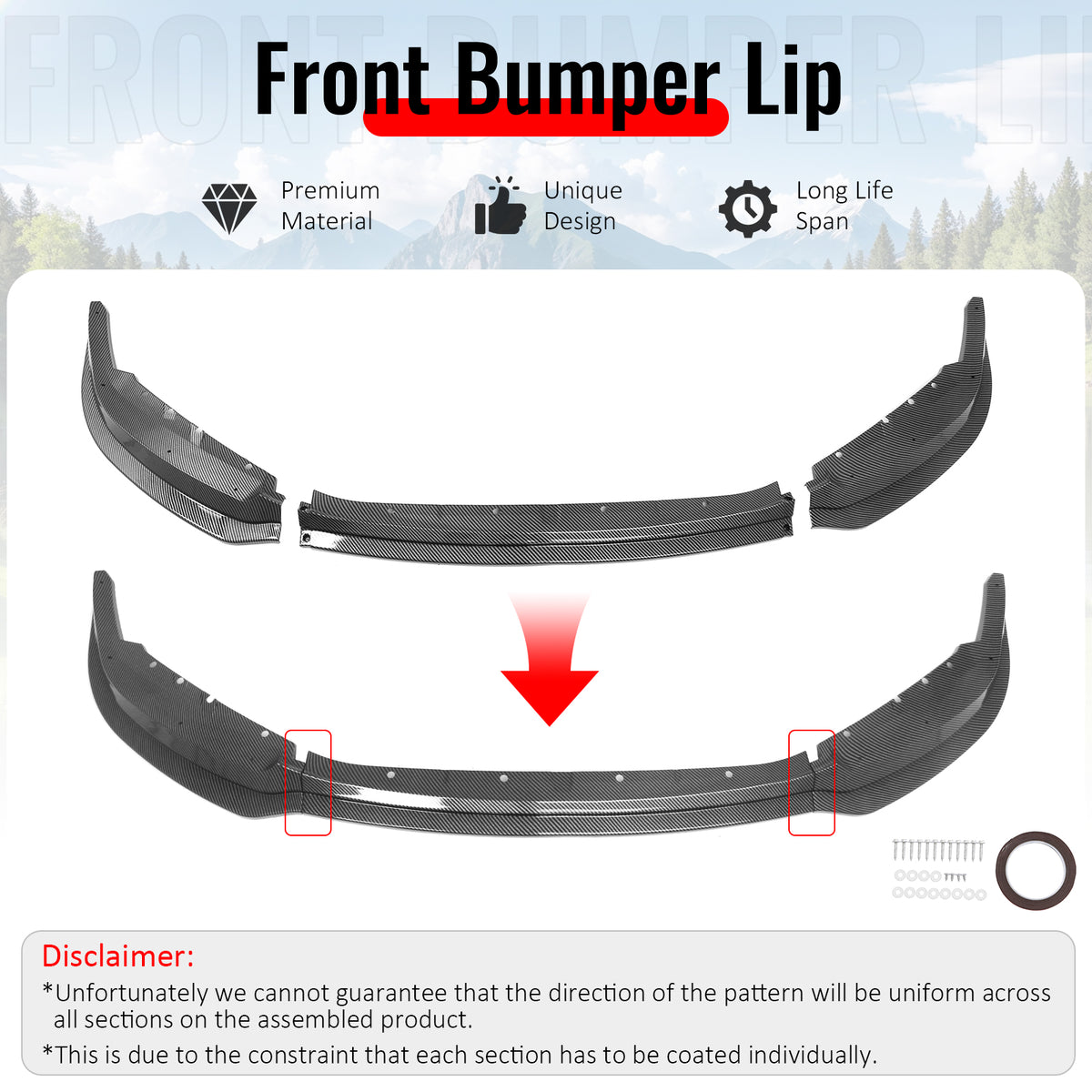 Fits 23-27 BMW G87 M2 MH Style Front Bumper Lip Carbon Fiber Print ABS 3PCS Set