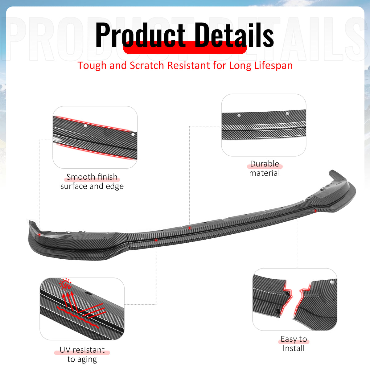 Fits 23-27 BMW G87 M2 MH Style Front Bumper Lip Carbon Fiber Print ABS 3PCS Set