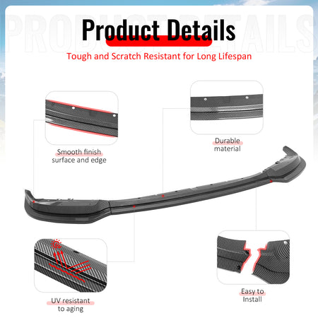 Fits 23-27 BMW G87 M2 MH Style Front Bumper Lip Carbon Fiber Print ABS 3PCS Set