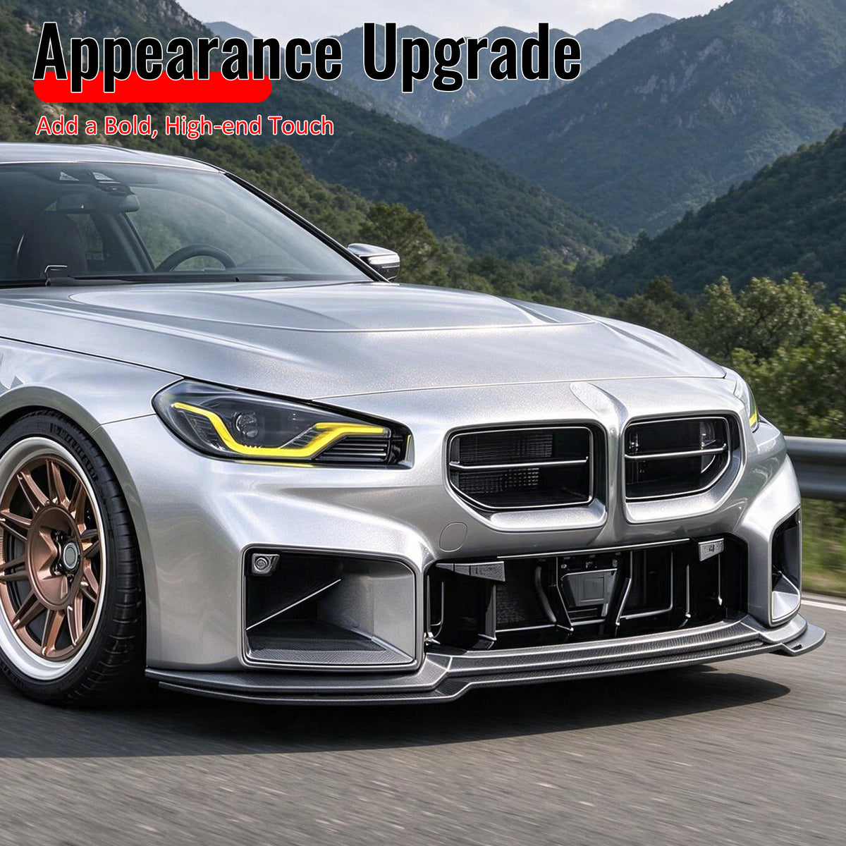 Fits 23-27 BMW G87 M2 MH Style Front Bumper Lip Carbon Fiber Print ABS 3PCS Set