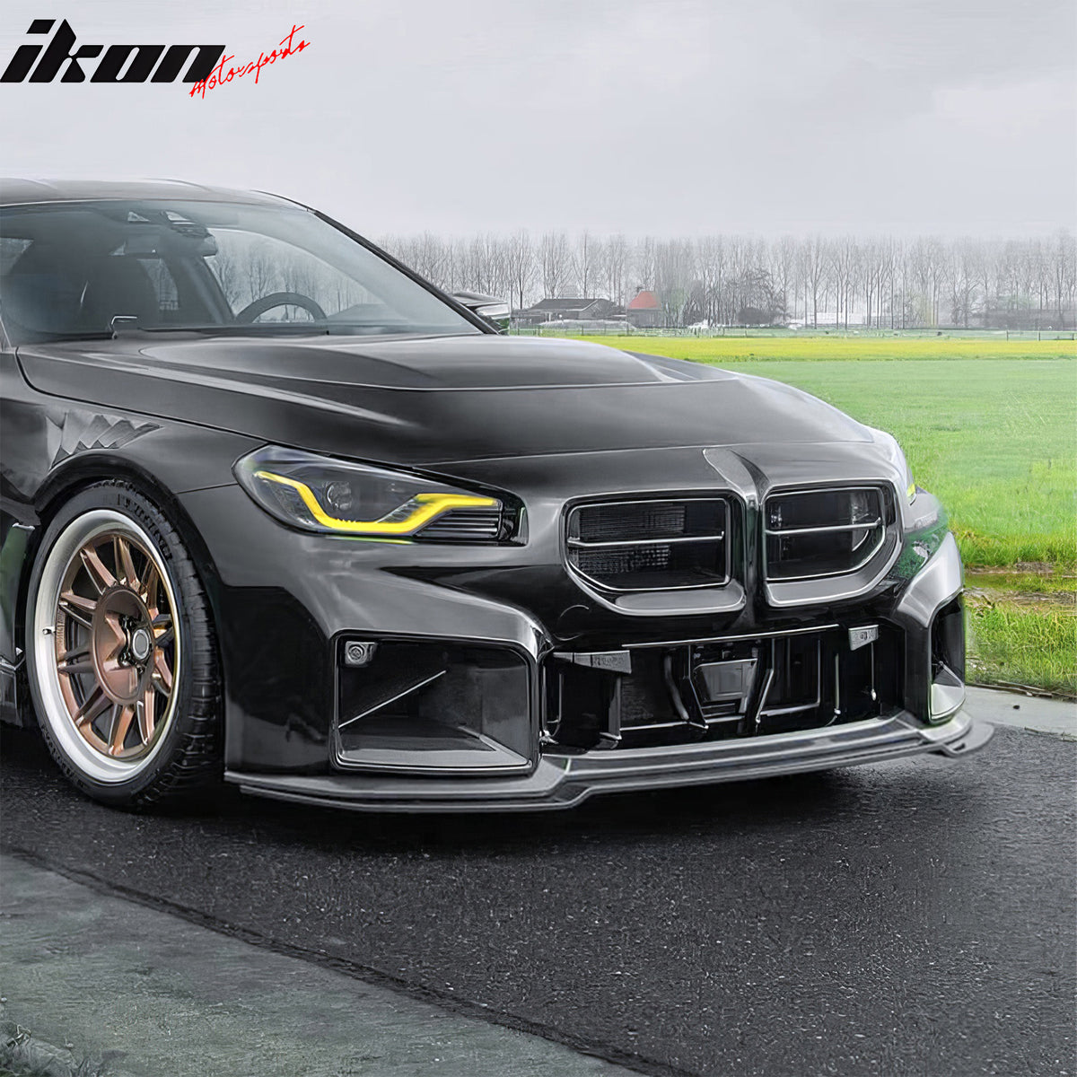 Fits 23-27 BMW G87 M2 MH Style Front Bumper Lip Carbon Fiber Print ABS 3PCS Set