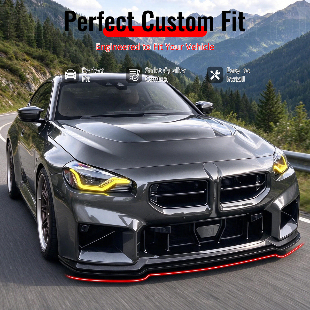 Fit 2023-2027 BMW G87 M2 Front Bumper Lip MH Style Gloss Black ABS