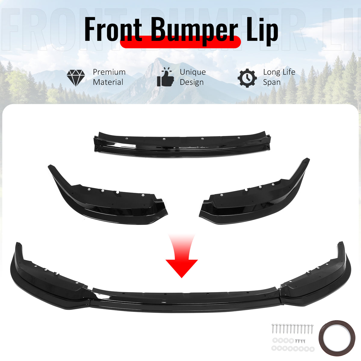 Fits 23-27 BMW G87 M2 MH Style Front Bumper Lip Spoiler Gloss Black ABS 3PCS Set