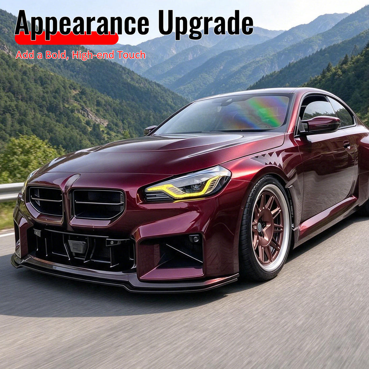 Fits 23-27 BMW G87 M2 MH Style Front Bumper Lip Spoiler Gloss Black ABS 3PCS Set