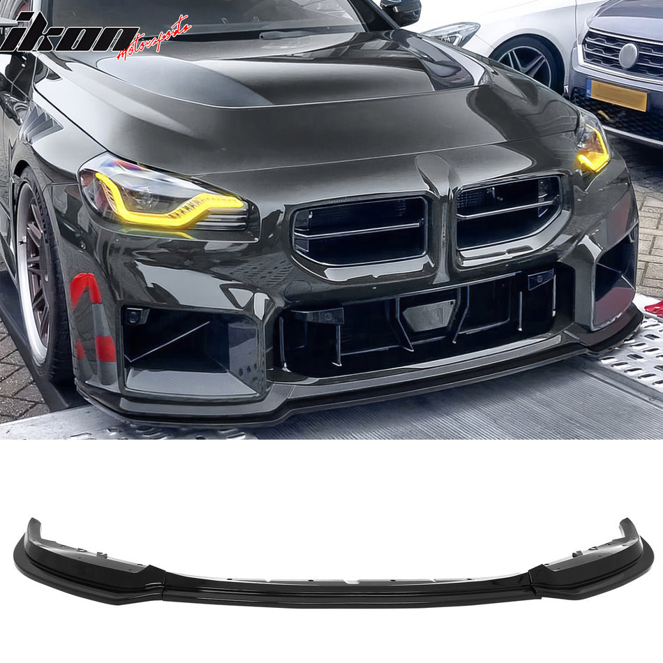 2023-2027 BMW G87 M2 MH Style Front Bumper Lip Spoiler Gloss Black ABS 3PCS Set