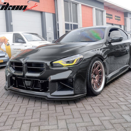 Fits 23-27 BMW G87 M2 MH Style Front Bumper Lip Spoiler Gloss Black ABS 3PCS Set