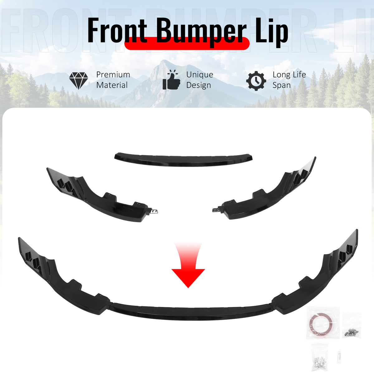 Fits 23-27 BMW G87 M2 MP Style Front Bumper Lip Spoiler Gloss Black ABS 3PCS Set