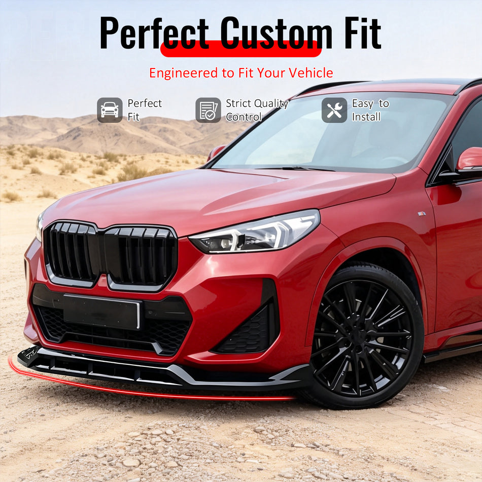 Fit 2023-2027 BMW U11 X1 M Sport Front Bumper Lip IKON Style Gloss Black