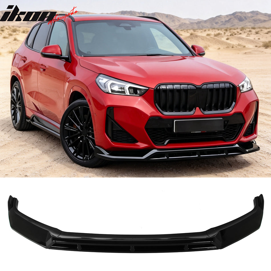 2023-2027 BMW U11 X1 M Sport 4PCS Front Lower Bumper Lip Air Dam Chin Spoiler Splitter IKON Style Gloss Black ABS