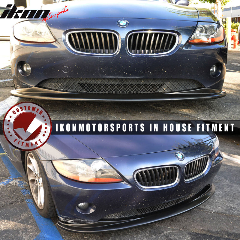 Front Bumper Lip Compatible With 2002-2005 BMW Z4 Roadster Coupe & Convertible, DS Style PU Black Front Lip Spoiler Splitter by IKON MOTORSPORTS, 2003 2004