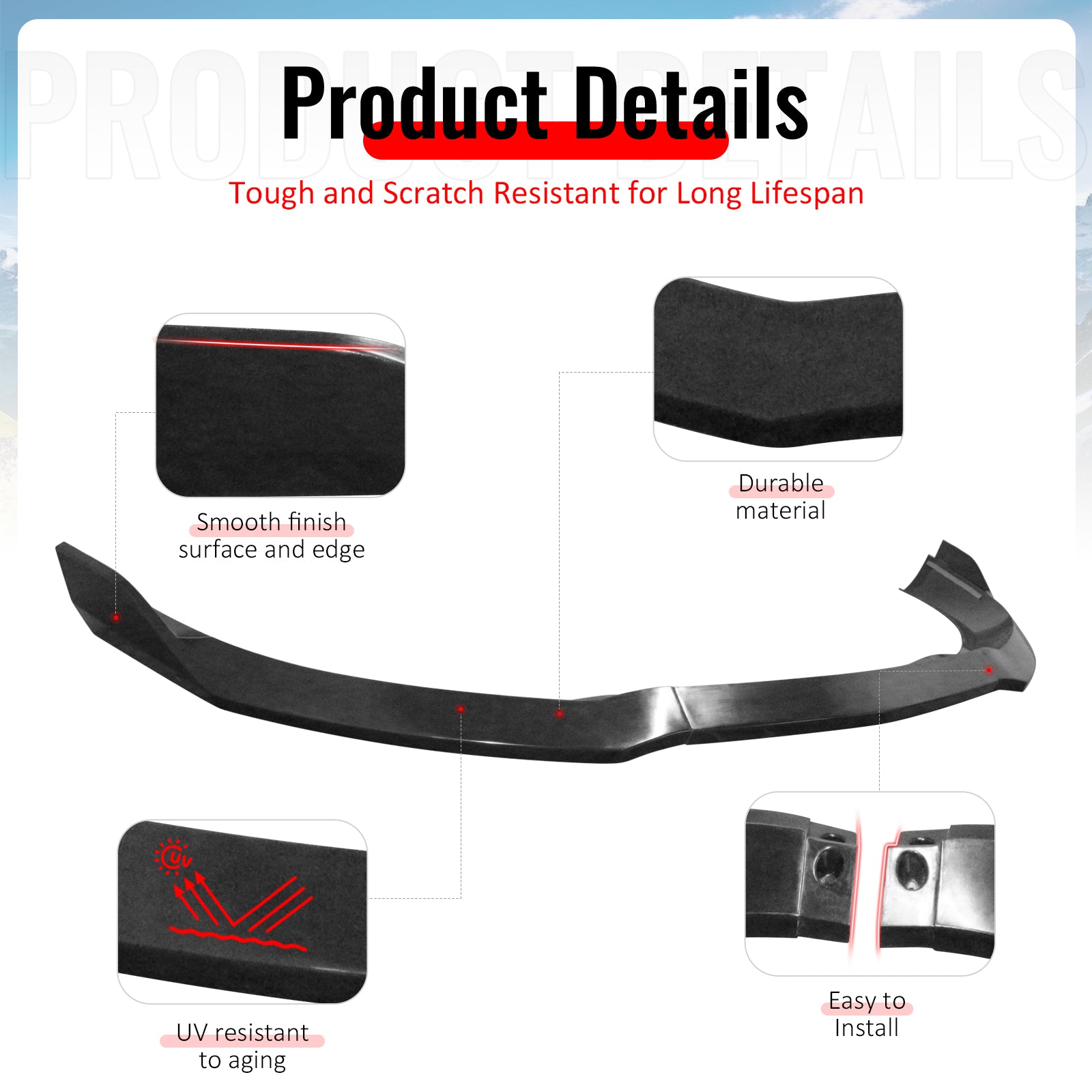Fits 15-17 Chrysler 200 Front Bumper Lip Spoiler Splitter Chin Unpainted PU 3PCS