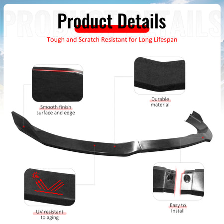 Fits 15-17 Chrysler 200 Front Bumper Lip Spoiler Splitter Chin Unpainted PU 3PCS