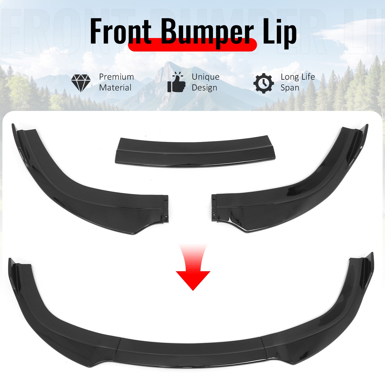Fits 12-14 Chrysler 300 SRT8 3PCS Front Bumper Lip Lower Spoiler Gloss Black PP