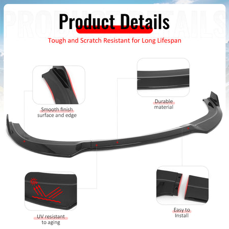 Fits 12-14 Chrysler 300 SRT8 3PCS Front Bumper Lip Lower Spoiler Gloss Black PP
