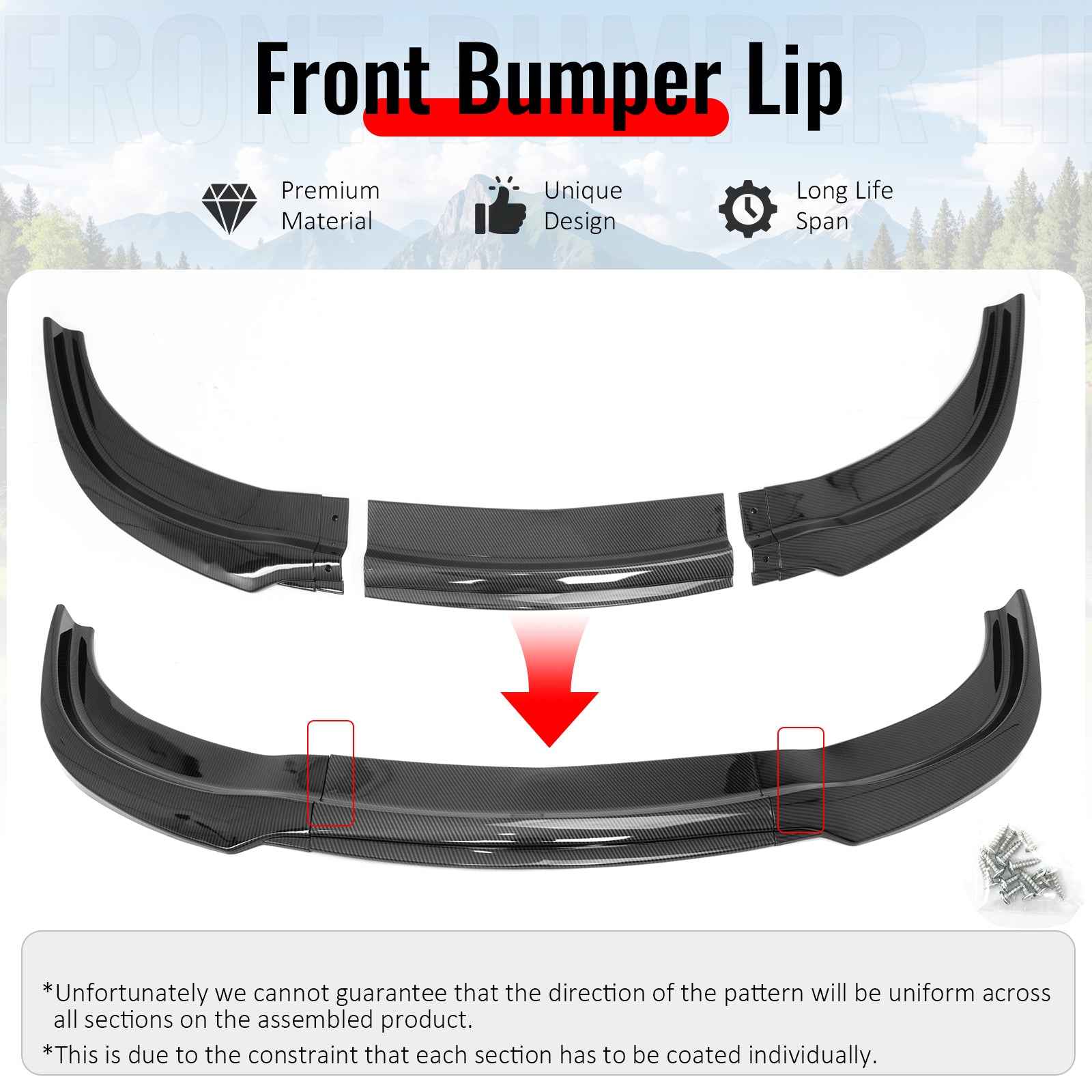 Fits 15-23 Chrysler 300 Base IKON PP Front Bumper Lip Spoiler Carbon Fiber Print