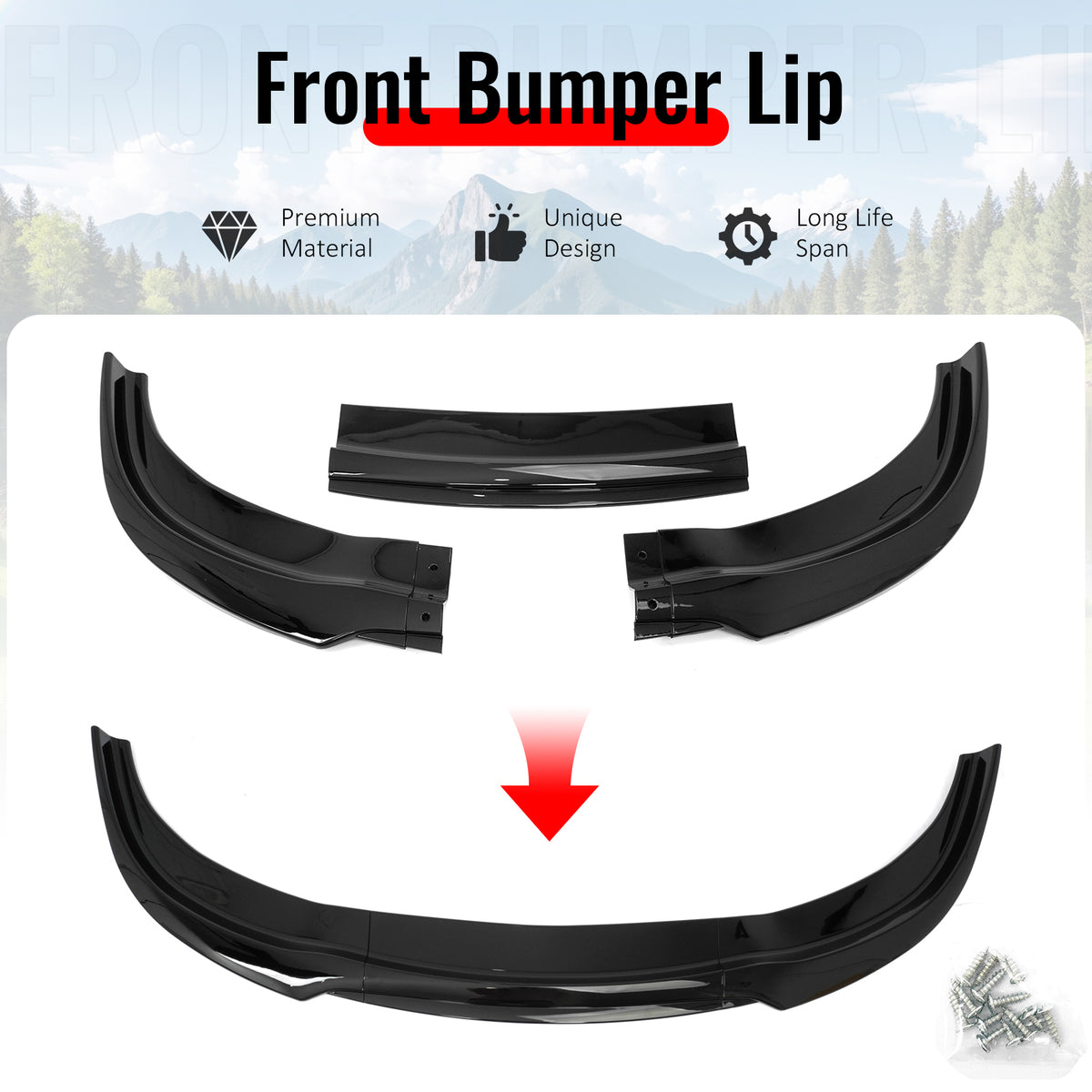 Fits 15-23 Chrysler 300 Base IKON PP Front Bumper Lip Chin Spoiler Gloss Black