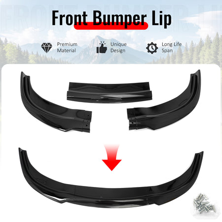 Fits 15-23 Chrysler 300 Base IKON PP Front Bumper Lip Chin Spoiler Gloss Black