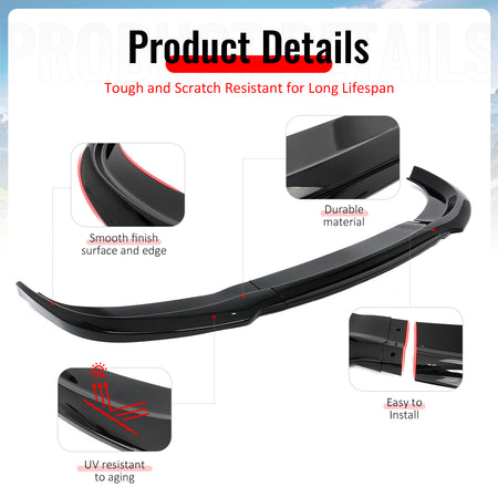 Fits 15-23 Chrysler 300 Base IKON PP Front Bumper Lip Chin Spoiler Gloss Black