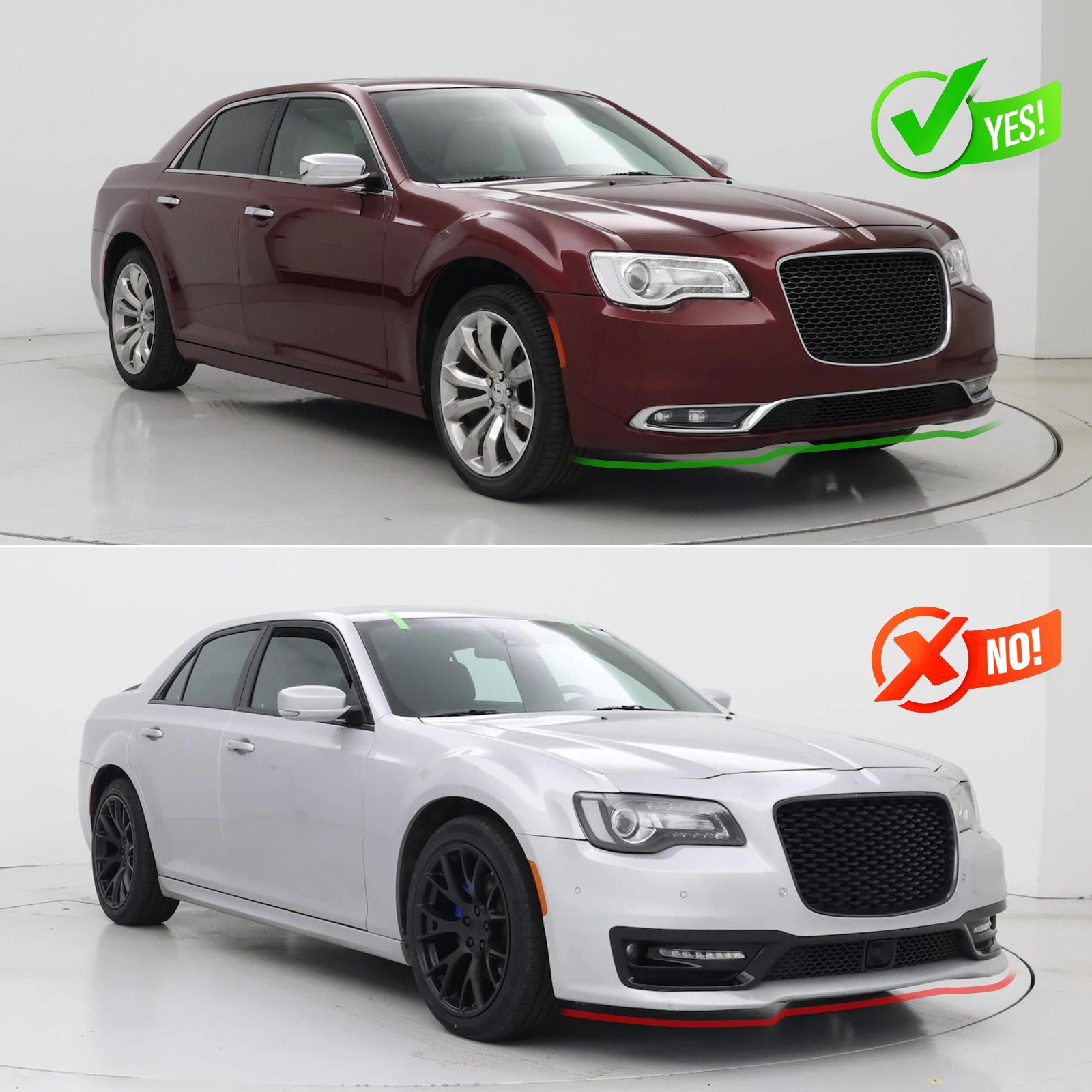 Fits 15-23 Chrysler 300 Base IKON PP Front Bumper Lip Chin Spoiler Gloss Black