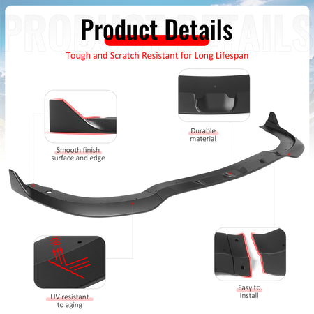 Fits 15-23 Chrysler 300 SRT Style ABS Front Bumper Lip Chin Spolier Matte Black