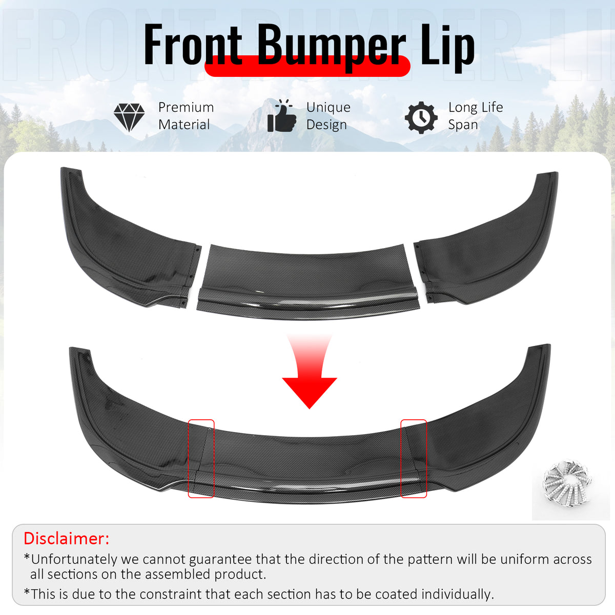 Fits 15-23 Chrysler 300 SRT IKON PP Front Bumper Lip Spoiler Carbon Fiber Print