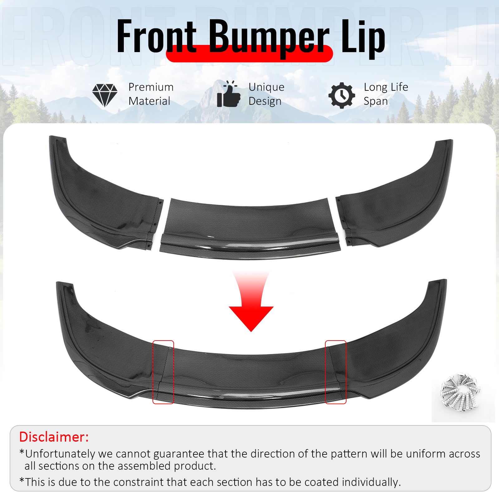 Fits 15-23 Chrysler 300 SRT IKON PP Front Bumper Lip Spoiler Carbon Fiber Print