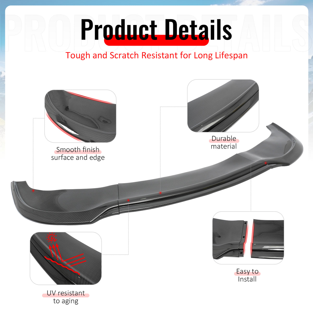 Fits 15-23 Chrysler 300 SRT IKON PP Front Bumper Lip Spoiler Carbon Fiber Print