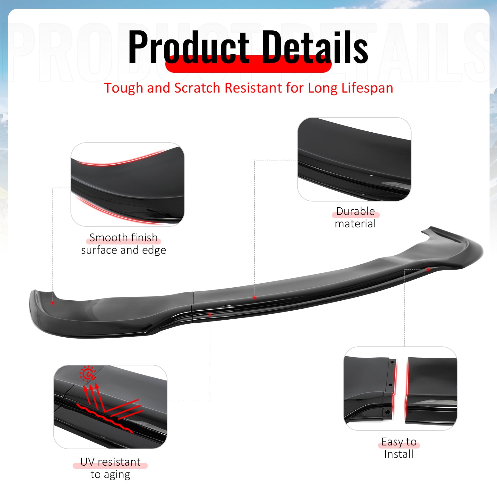 Fits 15-23 Chrysler 300 SRT IKON PP Front Bumper Lip Chin Spoiler Gloss Black