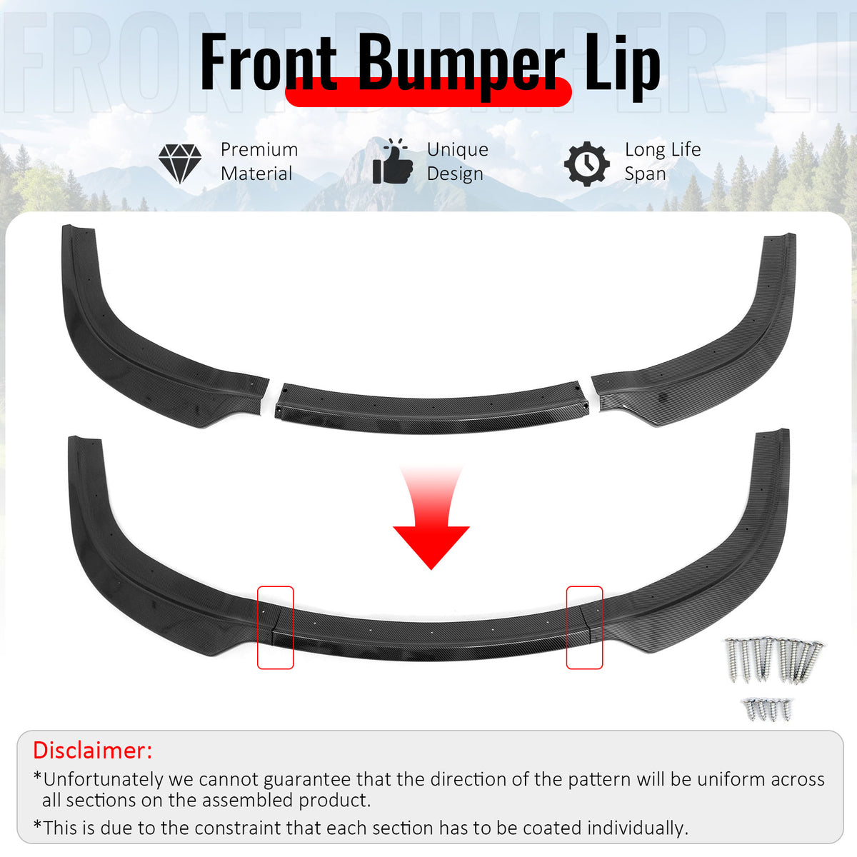 Fits 15-23 Chrysler 300 V Style Front Bumper Lip Carbon Fiber Print PP 3PCS Set