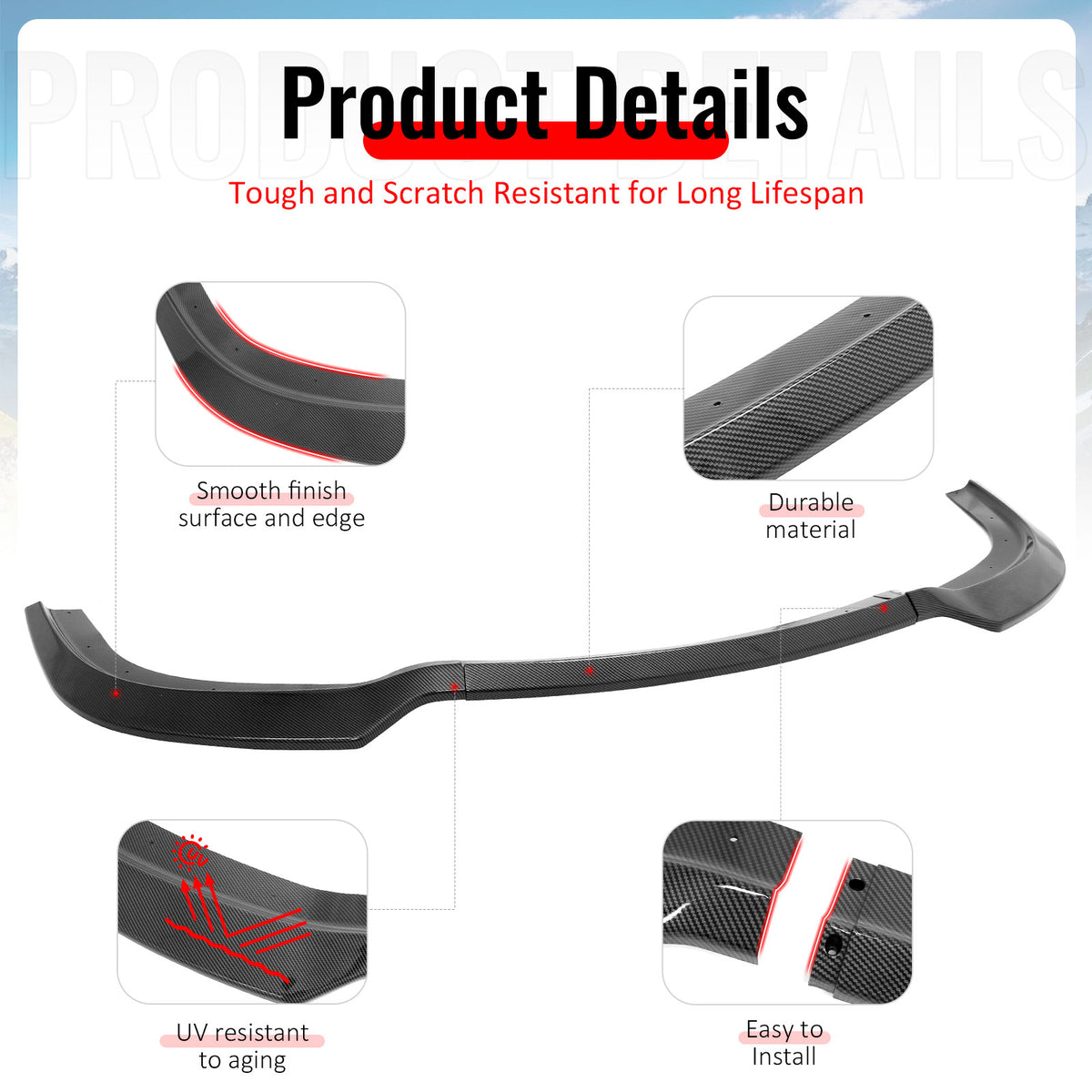 Fits 15-23 Chrysler 300 V Style Front Bumper Lip Carbon Fiber Print PP 3PCS Set