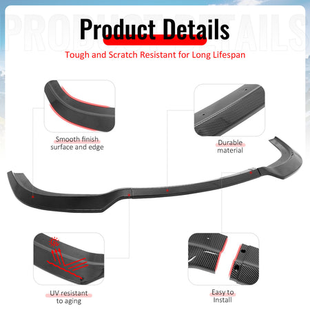 Fits 15-23 Chrysler 300 V Style Front Bumper Lip Carbon Fiber Print PP 3PCS Set