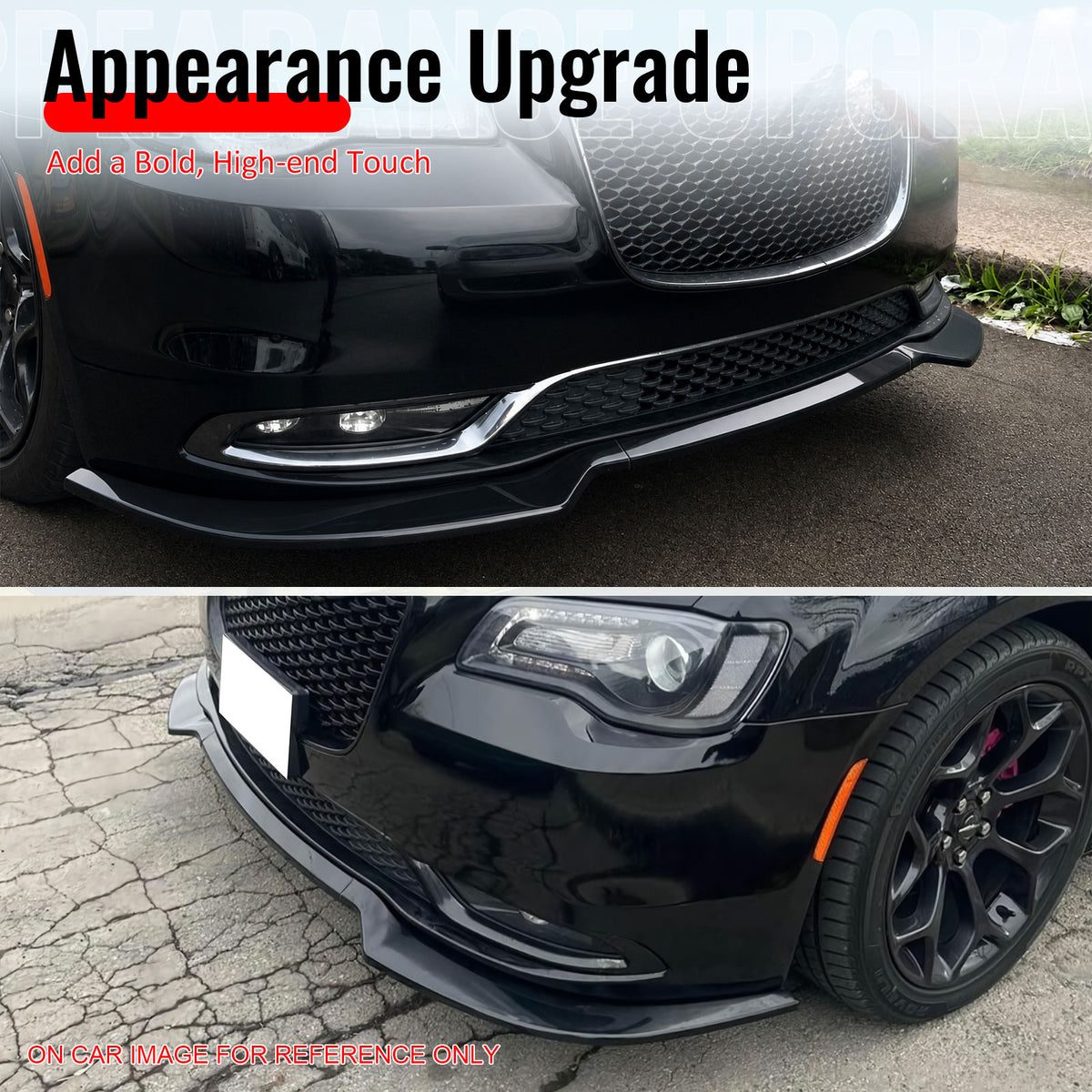 Fits 15-23 Chrysler 300 V Style Front Bumper Lip Carbon Fiber Print PP 3PCS Set