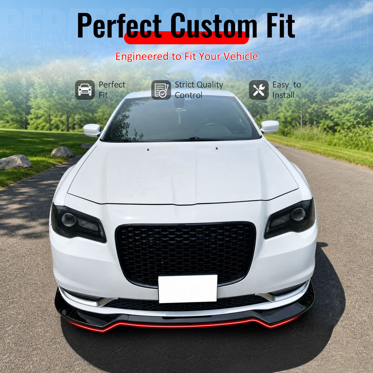 Fit 2015-2023 Chrysler 300 Front Bumper Lip Gloss Black PP V Style