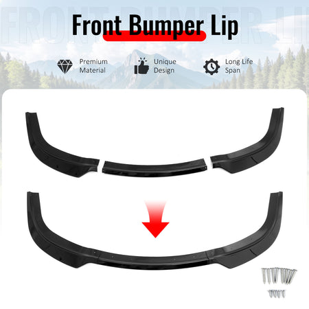 Fits 15-23 Chrysler 300 V Style Front Bumper Lip Spoiler Gloss Black PP 3PCS Set