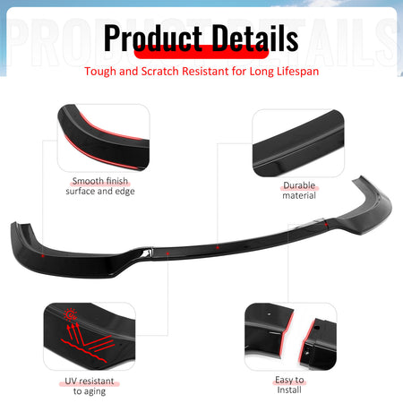 Fits 15-23 Chrysler 300 V Style Front Bumper Lip Spoiler Gloss Black PP 3PCS Set