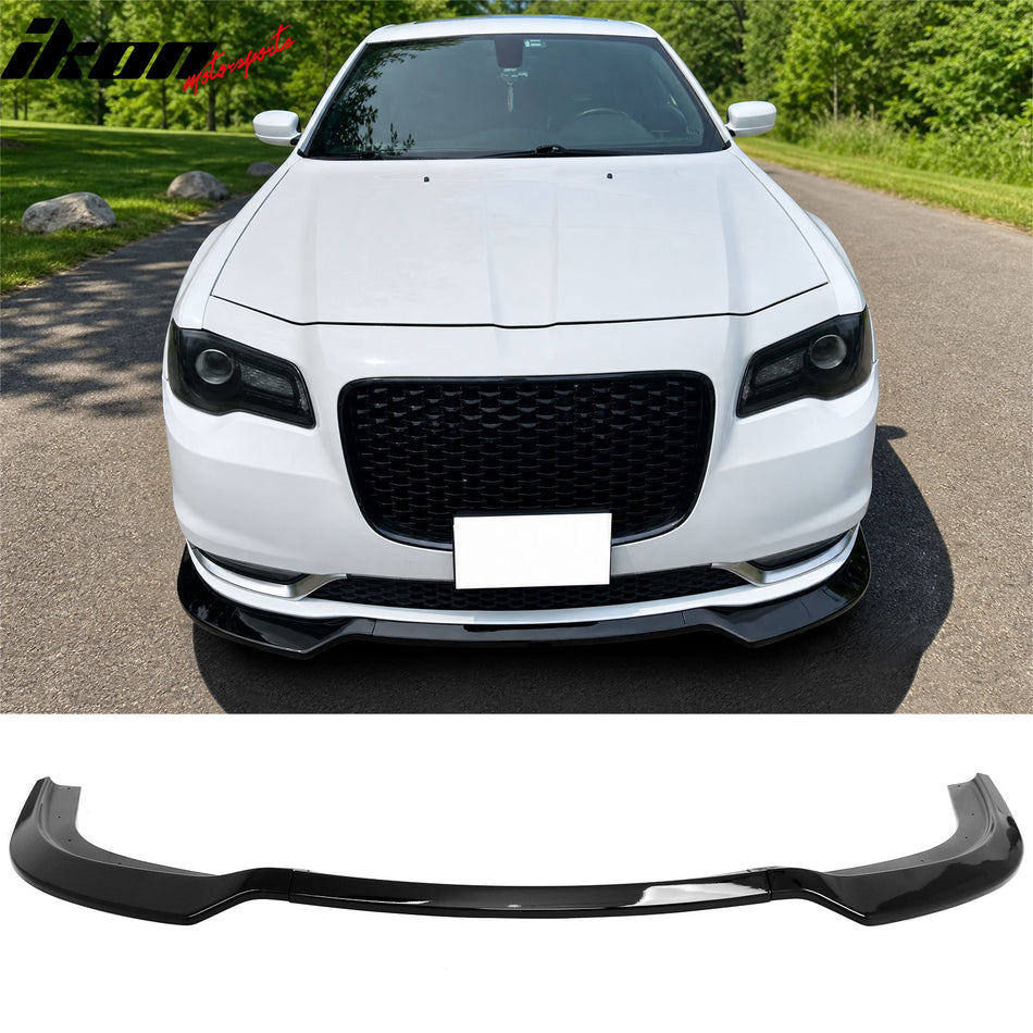 2015-2023 Chrysler 300 V Style Front Bumper Lip Spoiler Gloss Black PP 3PCS Set