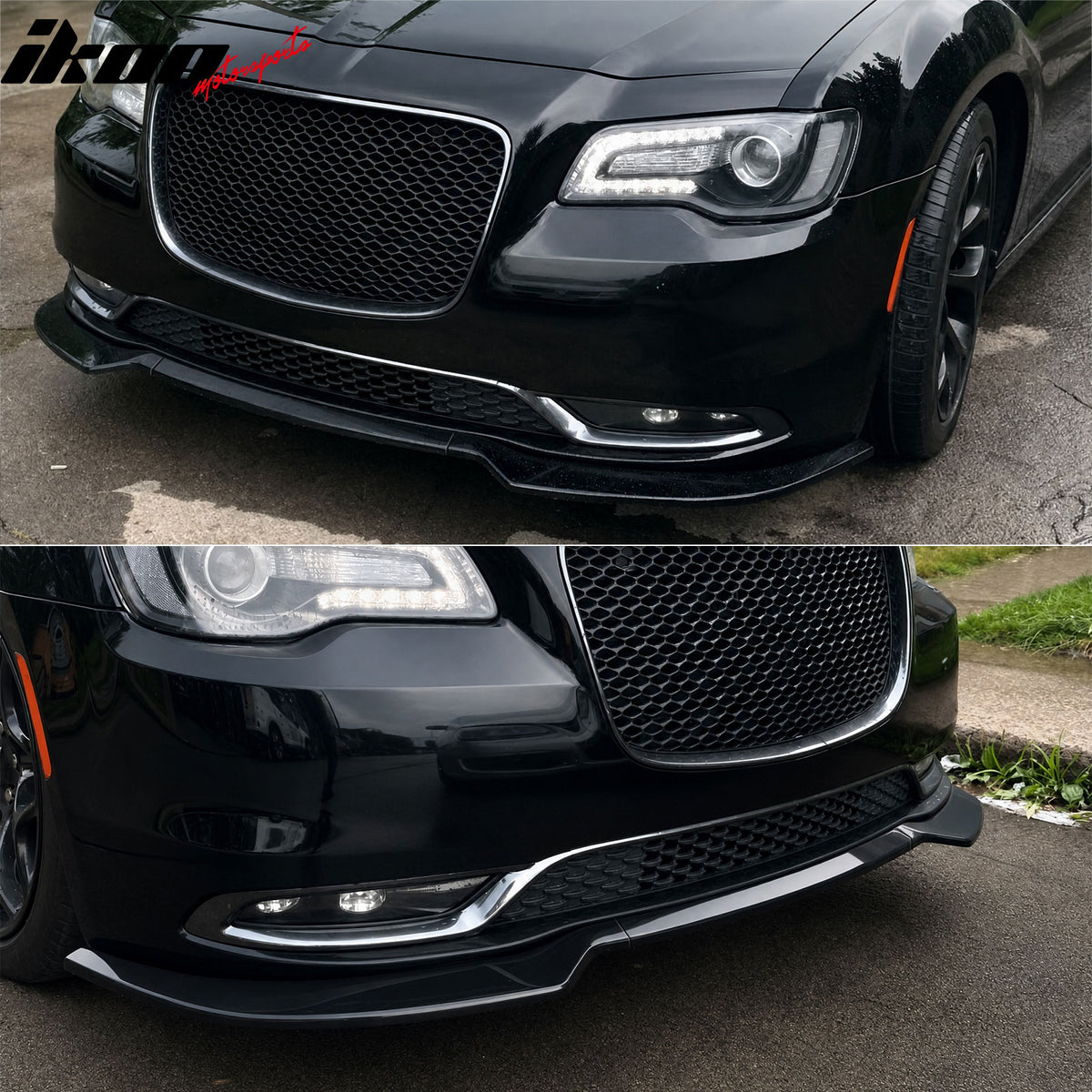 Fits 15-23 Chrysler 300 V Style Front Bumper Lip Spoiler Gloss Black PP 3PCS Set