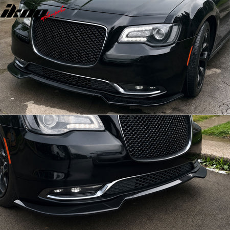 Fits 15-23 Chrysler 300 V Style Front Bumper Lip Spoiler Gloss Black PP 3PCS Set