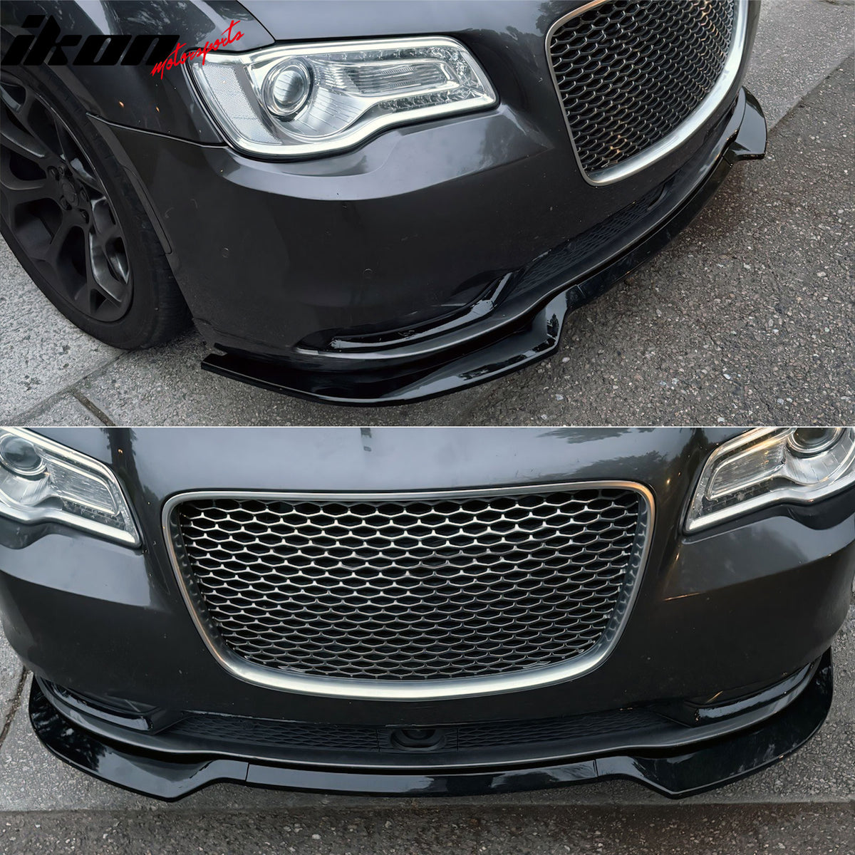 Fits 15-23 Chrysler 300 V Style Front Bumper Lip Spoiler Gloss Black PP 3PCS Set