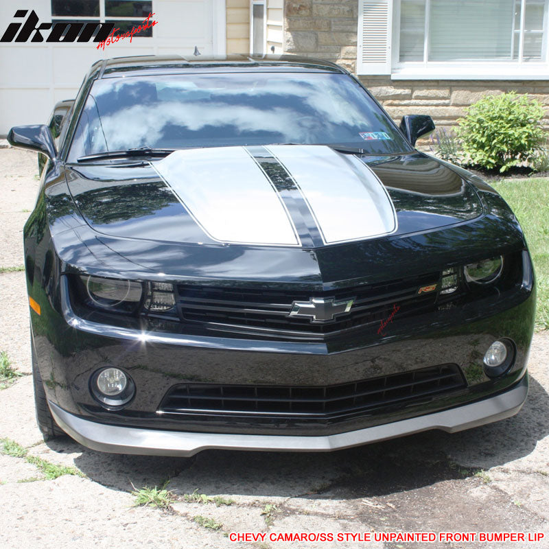Front Bumper Lip Compatible With 2010-2013 Chevrolet Camaro V6, SS Style Unpainted Raw Material Black PU Front Lip Finisher Under Chin Spoiler Add On by IKON MOTORSPORTS, 2011 2012