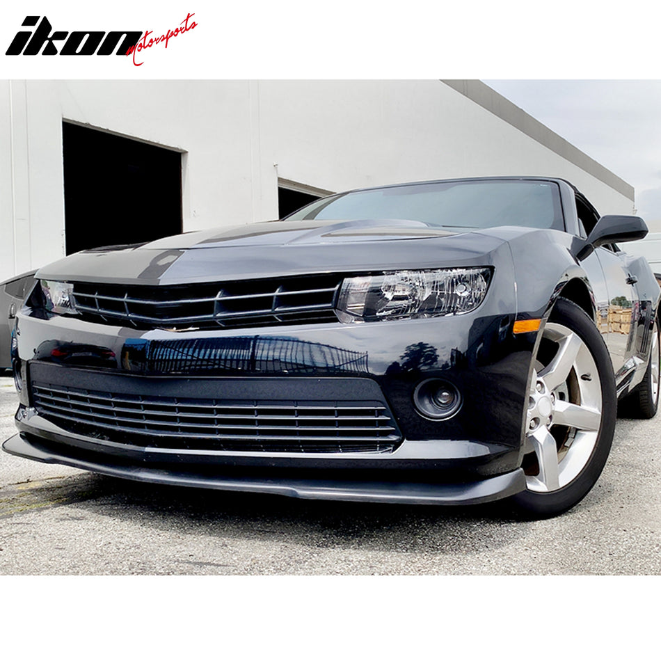 Front Lip Compatible With 2014-2015 Chevy Camaro V6 LT LS Only, Factory Style Unpainted Black Polyurethane (PU) Spoiler Splitter Valance Chin Bodykit by IKON MOTORSPORTS