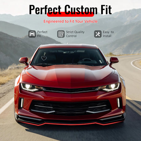 IKON MOTORSPORTS Front Bumper Lip, Compatible with 2016-2018 Chevrolet Camaro LT & RS Models Only, ZL1 Style Gloss Black PP Polypropylene Add-on Air Dam Chin Spoiler Protector Splitter 3PCS
