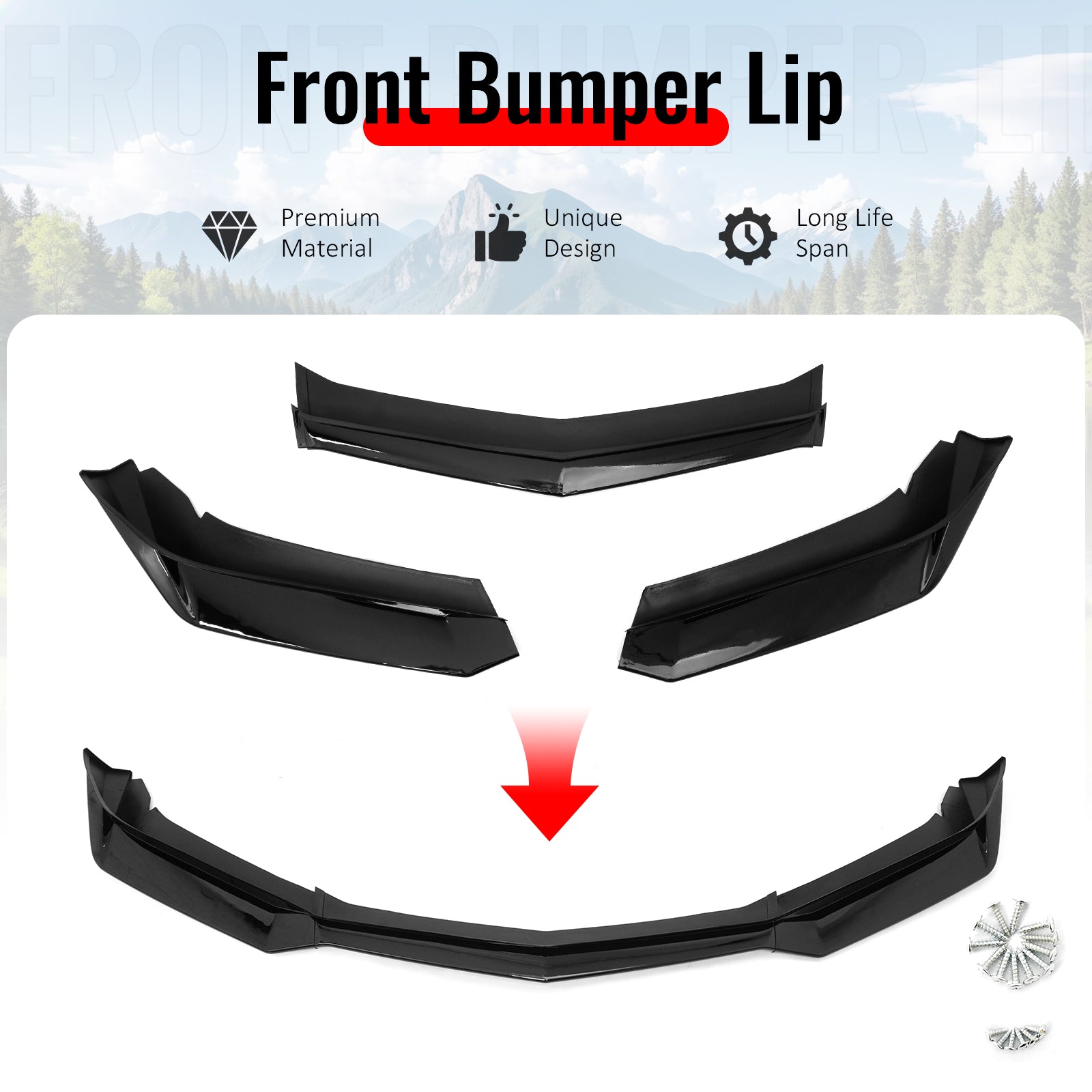 Fits 16-18 Chevy Camaro LT RS ZL1 PP Front Bumper Lip Chin Spoiler Gloss Black