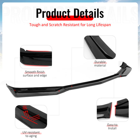 Fits 16-18 Chevy Camaro LT RS ZL1 PP Front Bumper Lip Chin Spoiler Gloss Black