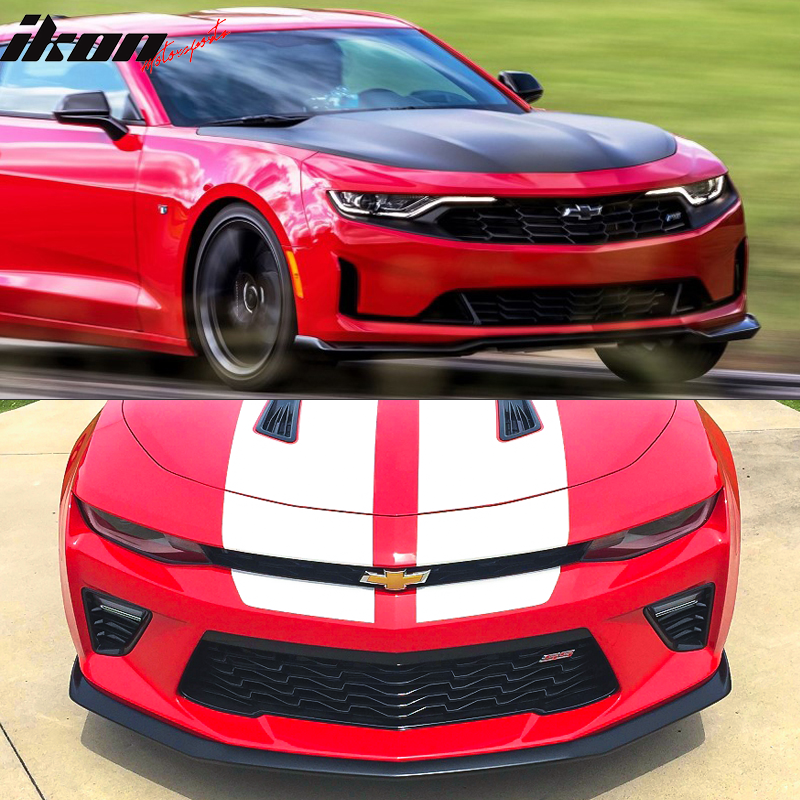 IKON MOTORSPORTS, Pre-painted Front Bumper Lip Compatible With 2016-2024 Chevrolet Camaro, Factory Style Painted Matte Black ABS Front Lip Finisher Under Chin Spoiler Add On other color available