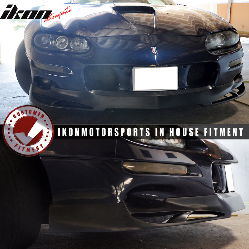 Front Bumper Lip Compatible With 1998-2002 Chevy Camaro, V Style PU Black Front Lip Spoiler Splitter Air Dam Chin Diffuser by IKON MOTORSPORTS, 1999 2000 2001
