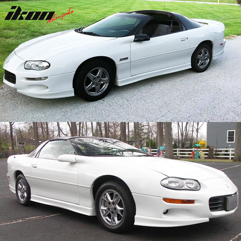 IKON MOTORSPORTS, Front Bumper Lips Compatible With 1998-2002 Chevy Camaro, OE Factory Style PU Unpanted Black Air Dam Chin Lip Spoiler, 1999 2000 2001